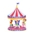 A carousel with horses, vector Illustration on a white background. Amusement park. Vector illustration for children. Royalty Free Stock Photo